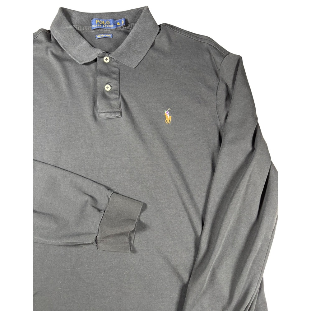 Polo Ralph Lauren Pima Soft Touch Long Sleeve Polo Shirt Black Mens XL Pony Logo